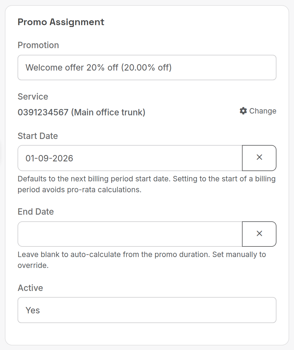 Promo Assignment form