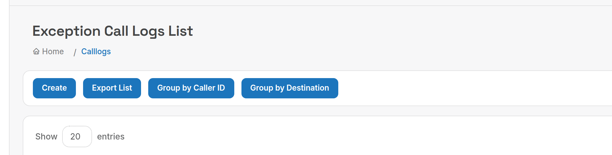 Exception Call Logs list