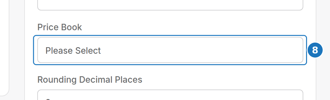 Price Book dropdown