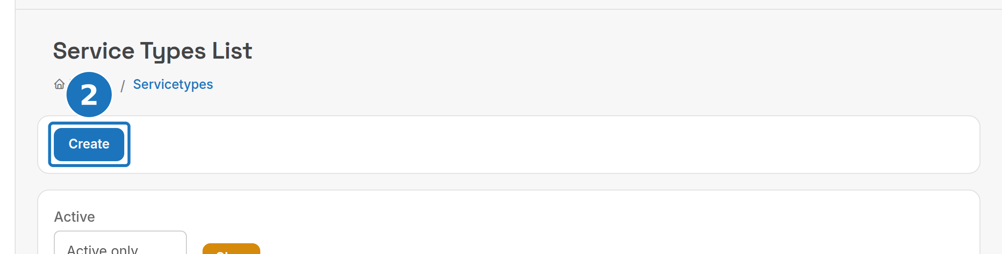 Service Types list with the Create button