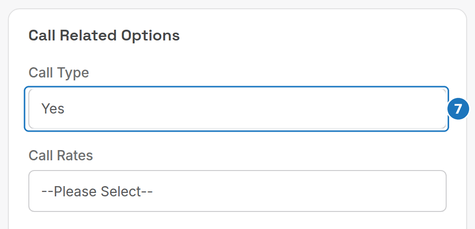 Call Related Options card with the Call Type dropdown