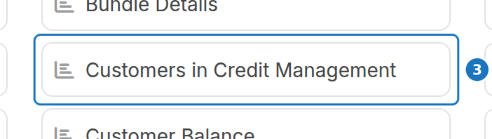 Report list with Customers in Credit Management highlighted