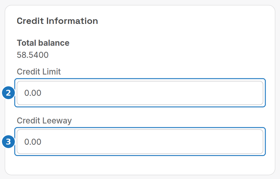 Customer credit sheet with Credit Limit and Credit Leeway