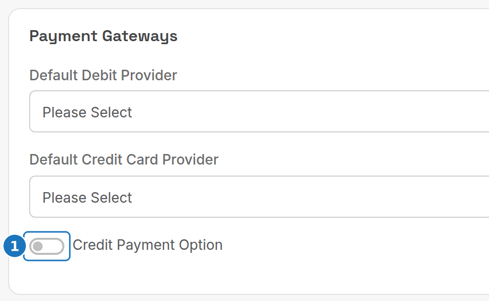 Credit Payment Option in the Payment Gateways card