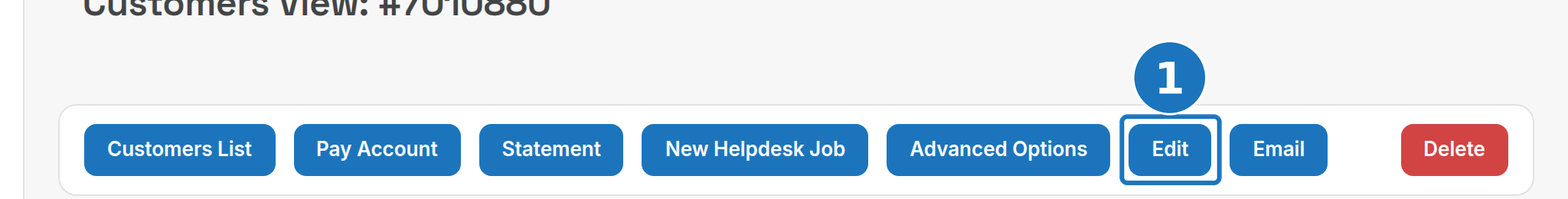Customer action bar with the Edit button