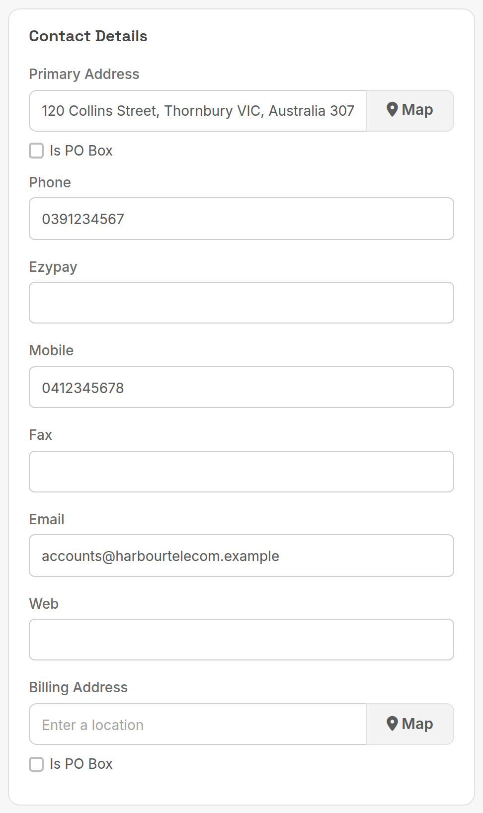 Contact Details card