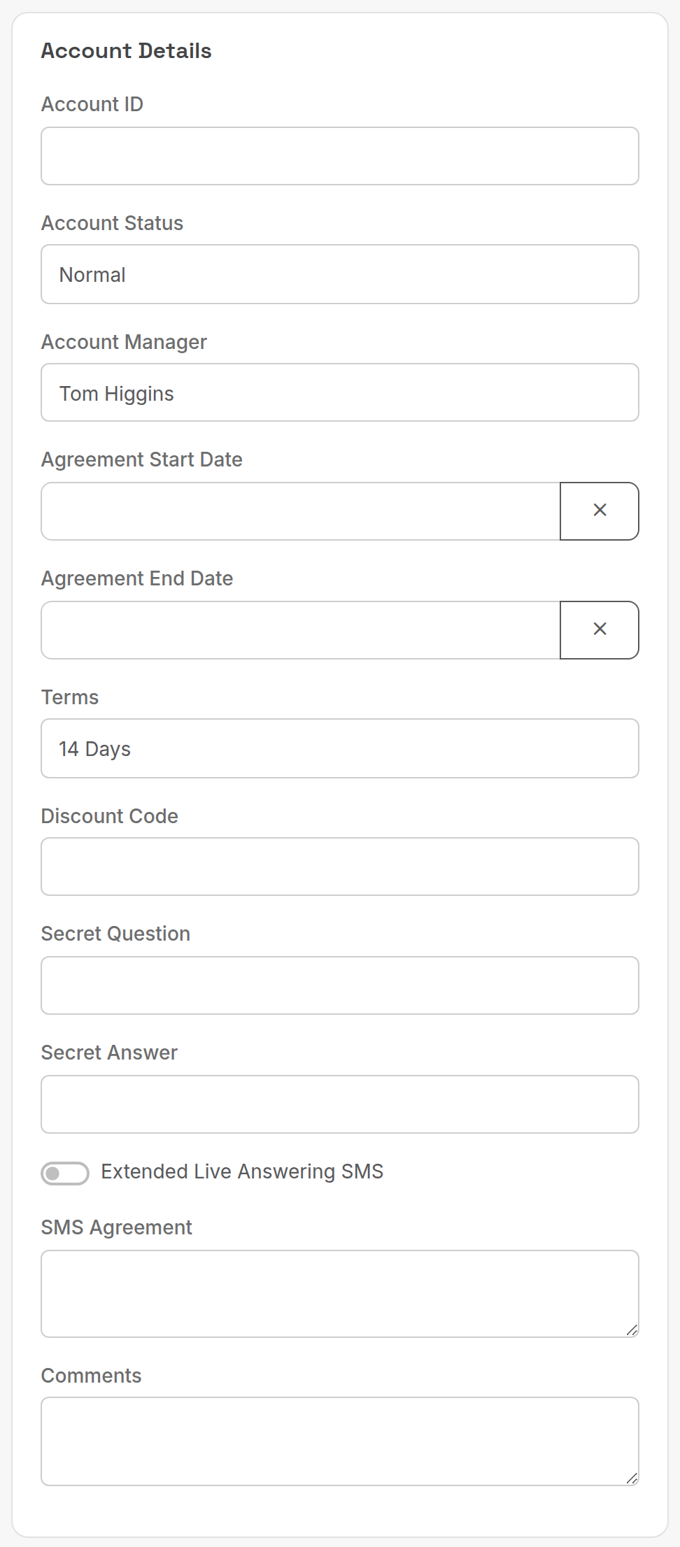 Account Details card