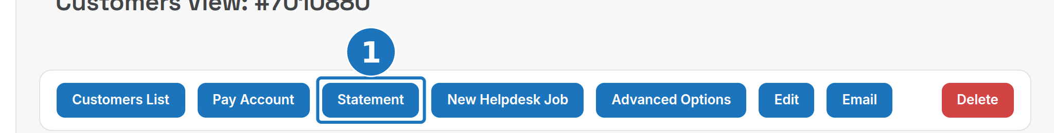 Customer page action bar with the Statement button