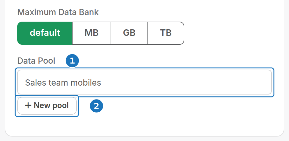 Data Pool picker and New pool button on the service form
