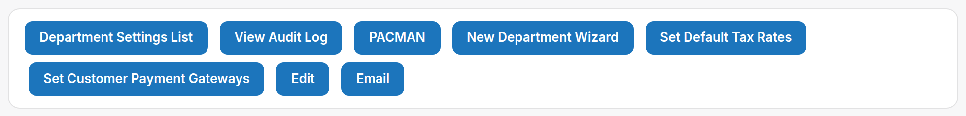Department Settings action bar