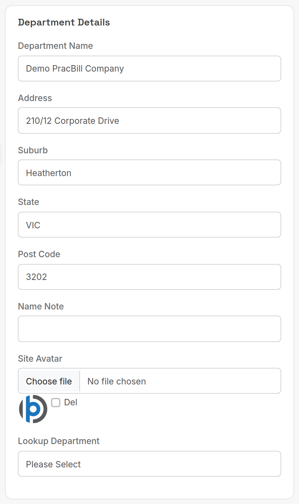 Department Details card