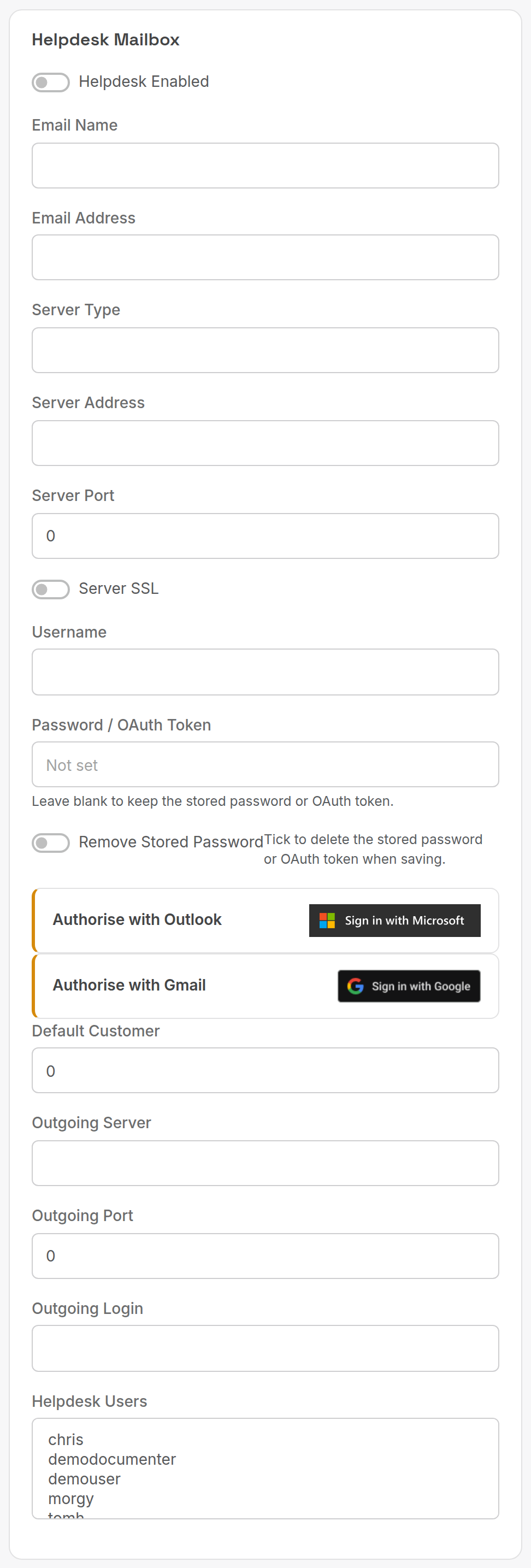 Helpdesk Mailbox card