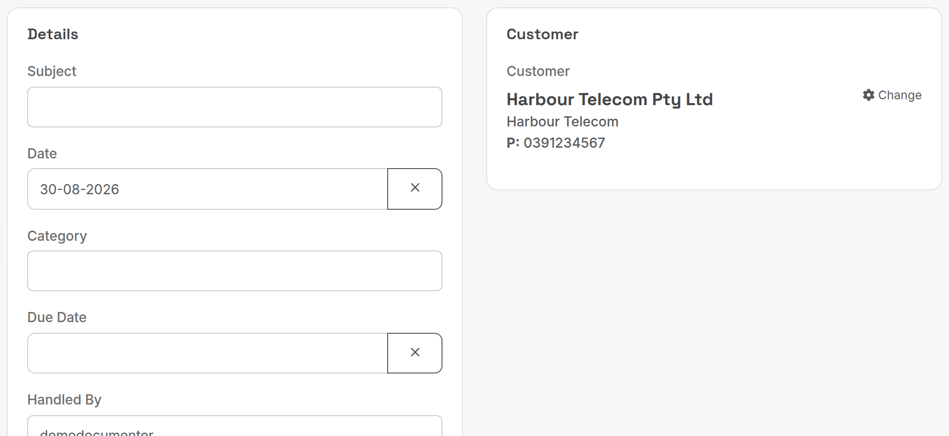 Customer and Contacts cards on the job form