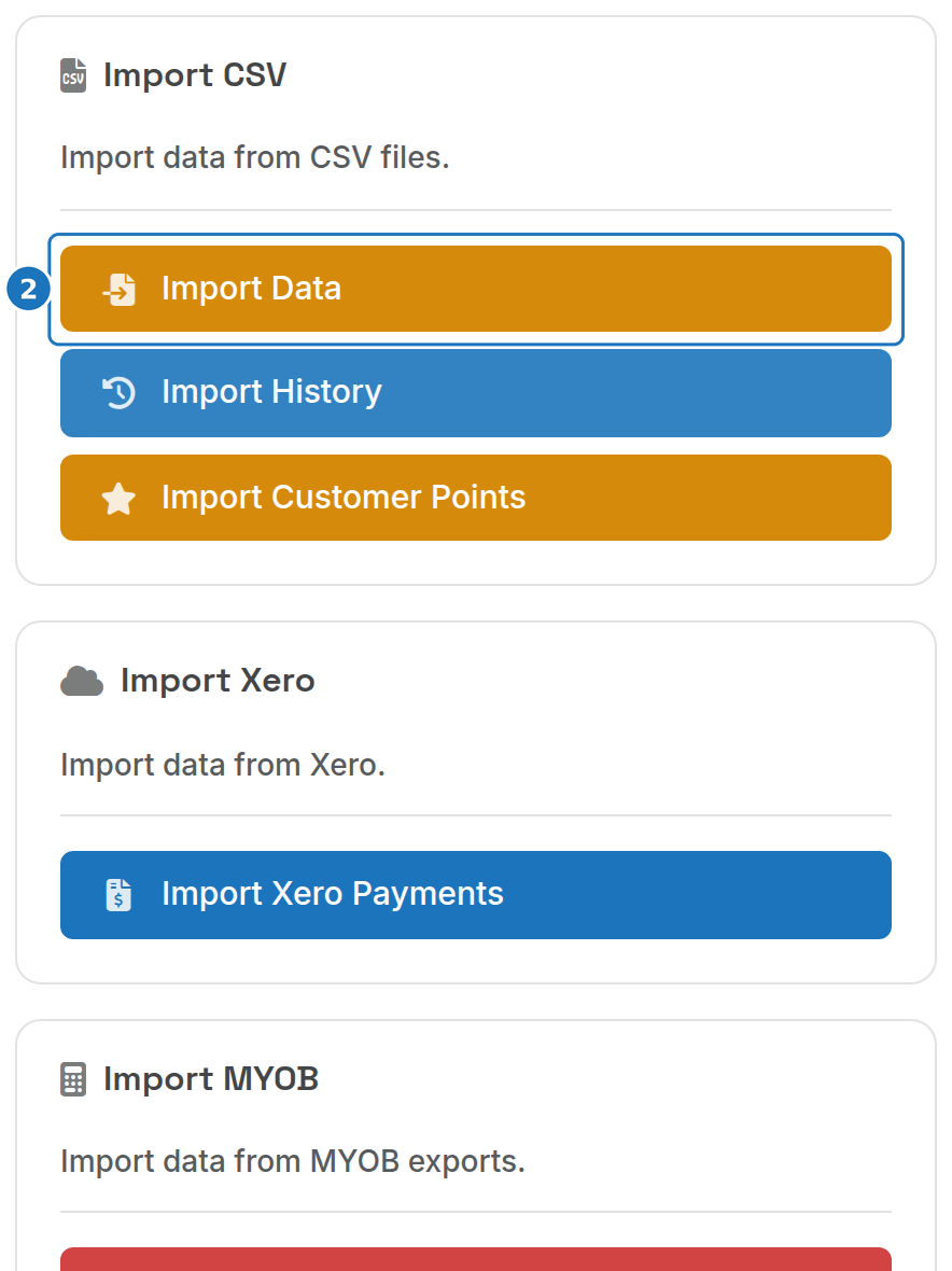 Import cards on the Export/Import page