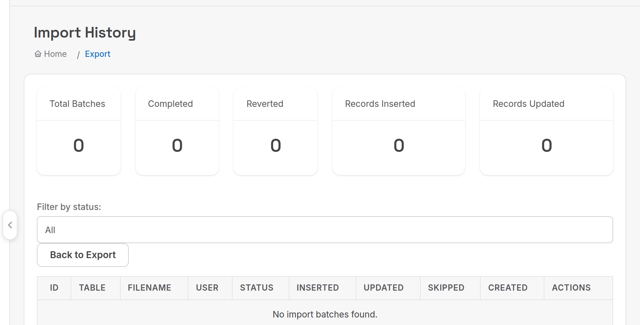 Import History page