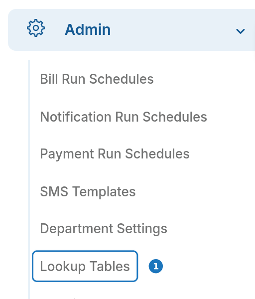 Admin menu with Lookup Tables