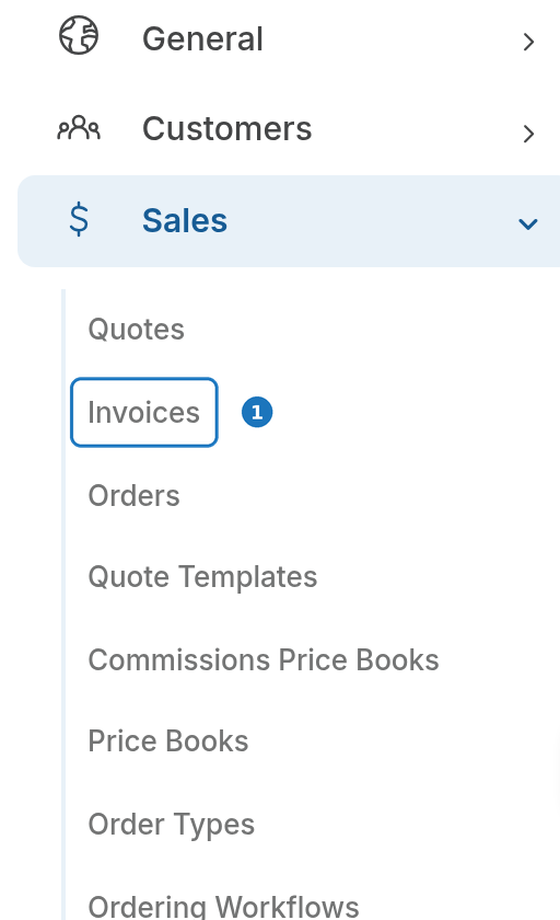 Sales menu with Invoices