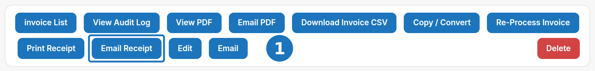 Paid invoice action bar with Email Receipt