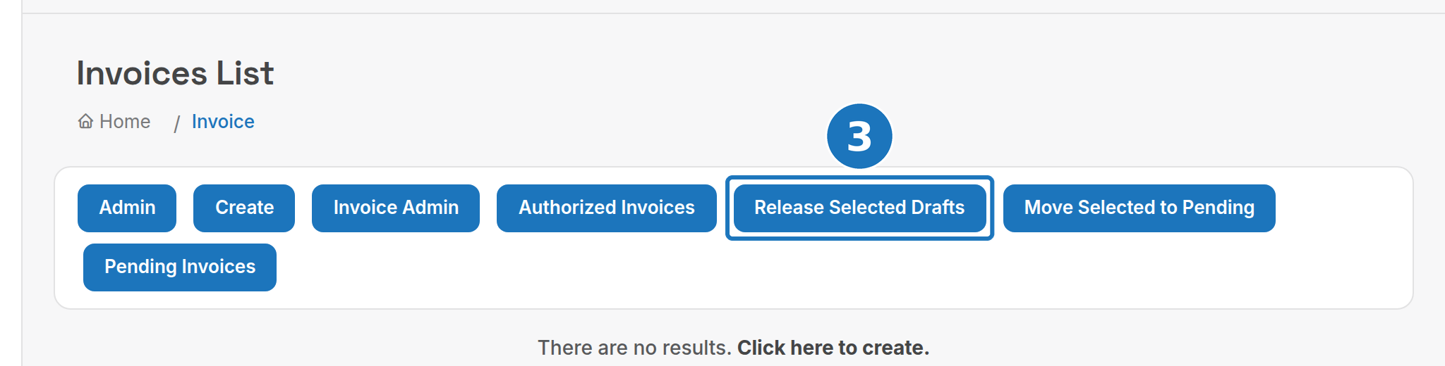 Draft invoices list with Release Selected Drafts
