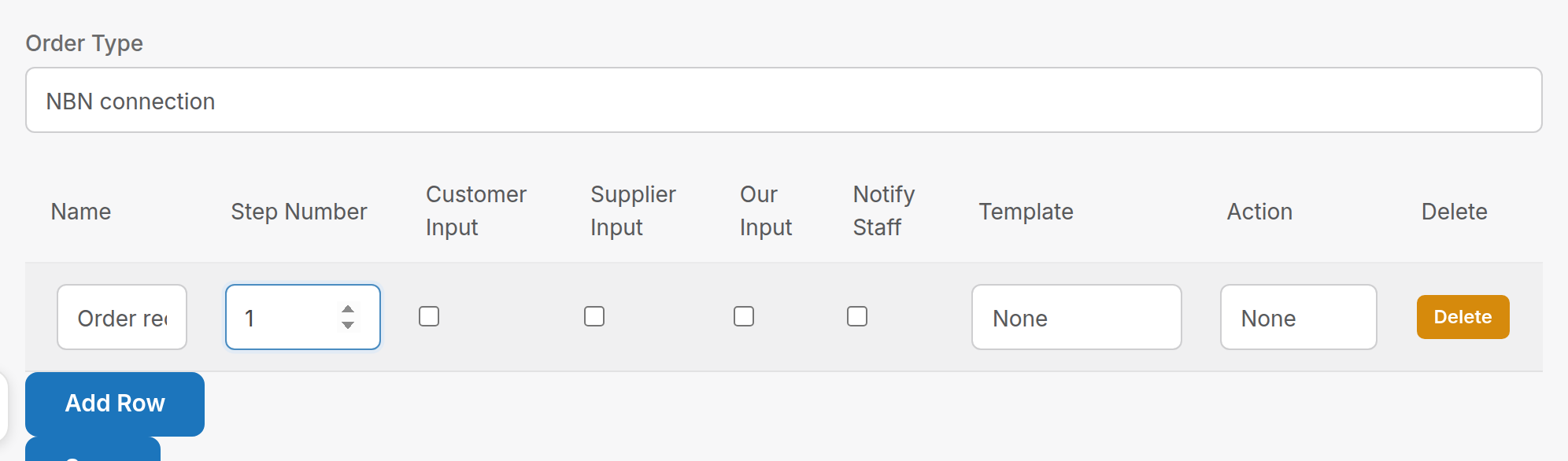Ordering workflow steps table