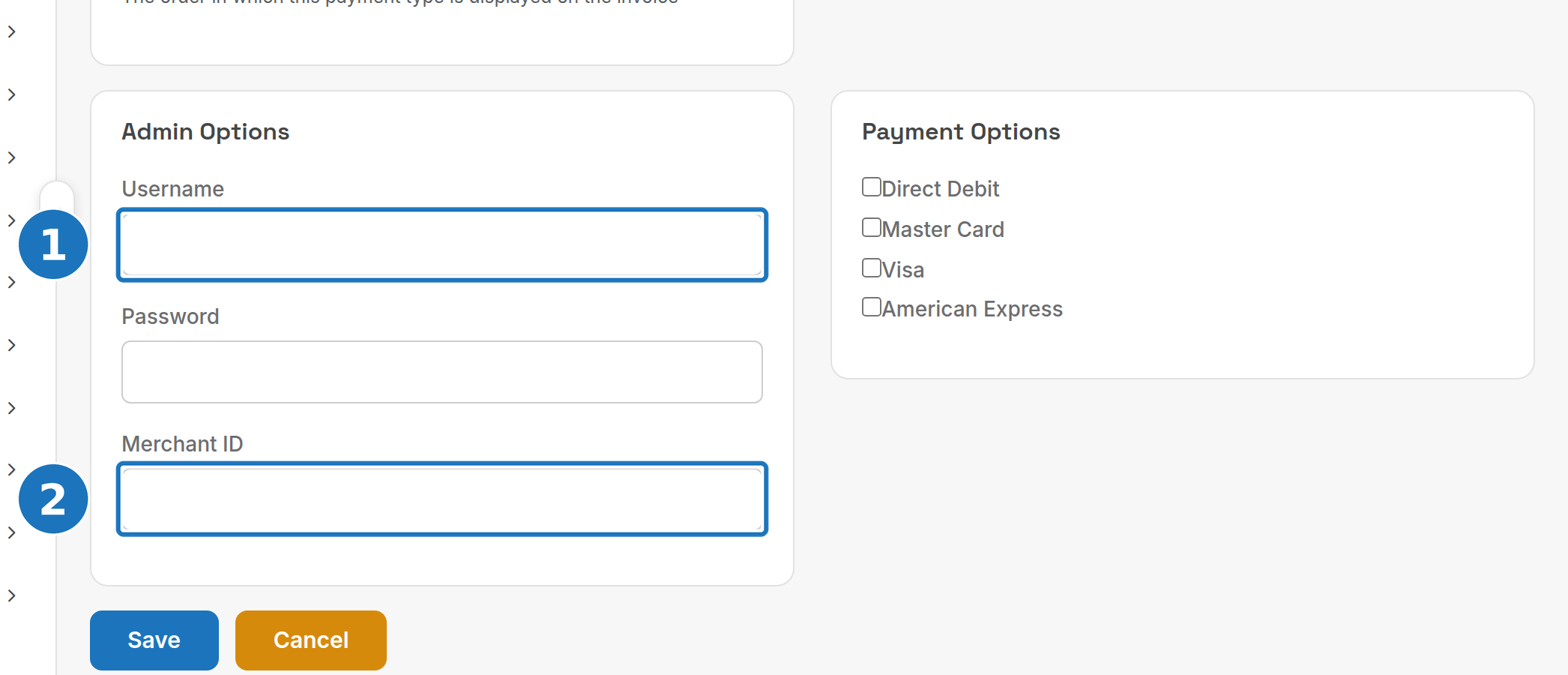 Ezypay Admin Options card