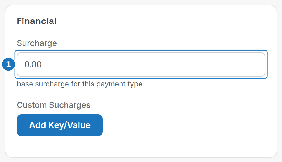Financial card with the Surcharge field