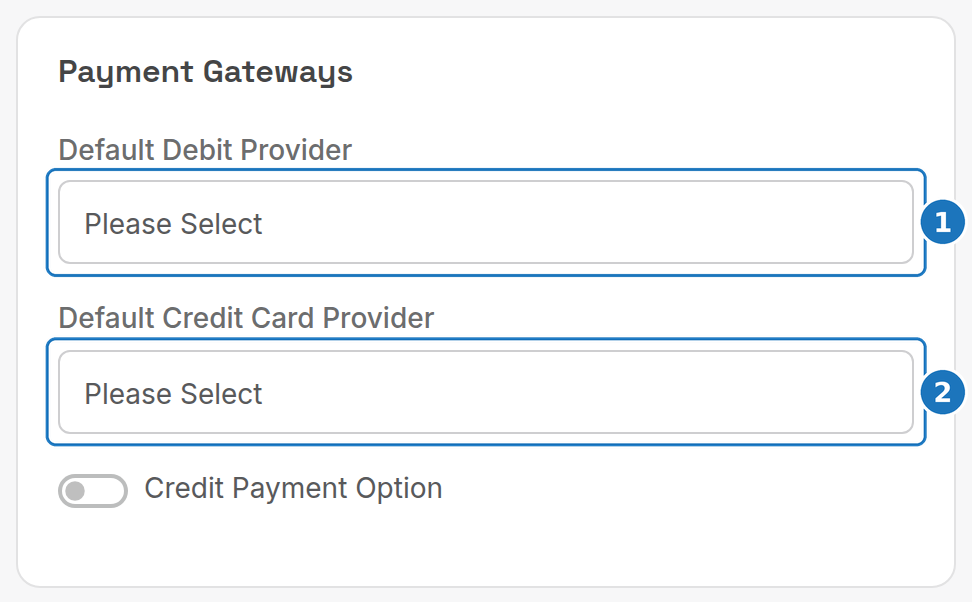 Payment Gateways card in Department Settings