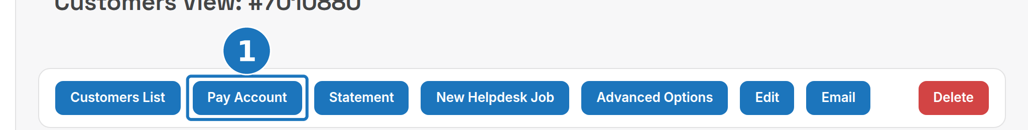 Customer action bar with the Pay Account button