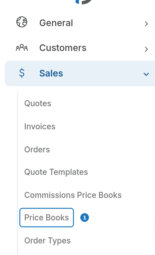 Sales menu with Price Books