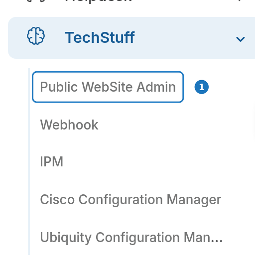 TechStuff menu with Public WebSite Admin highlighted