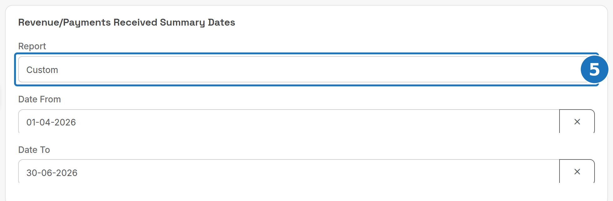 Criteria form with the period selector