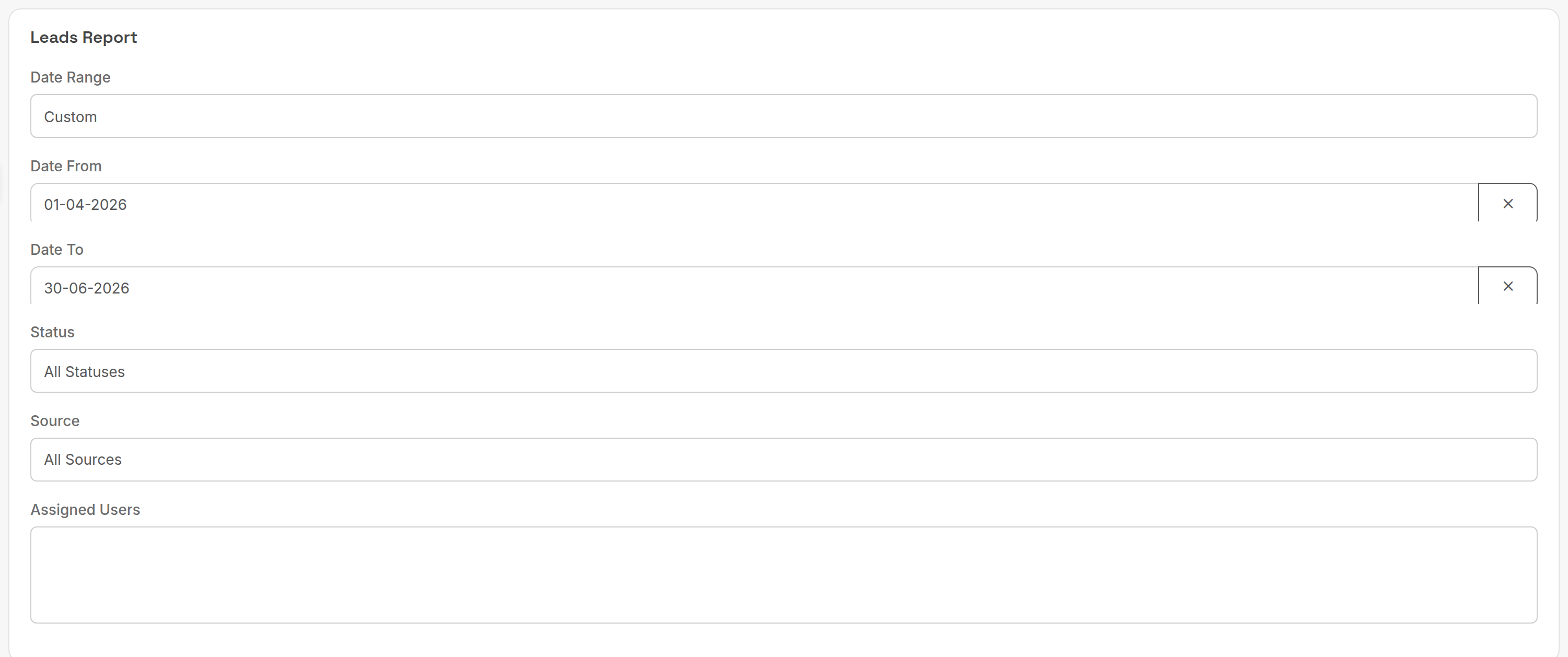 Leads Report criteria