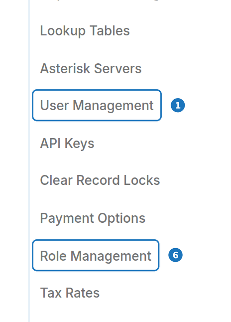 Admin menu with User Management and Role Management highlighted