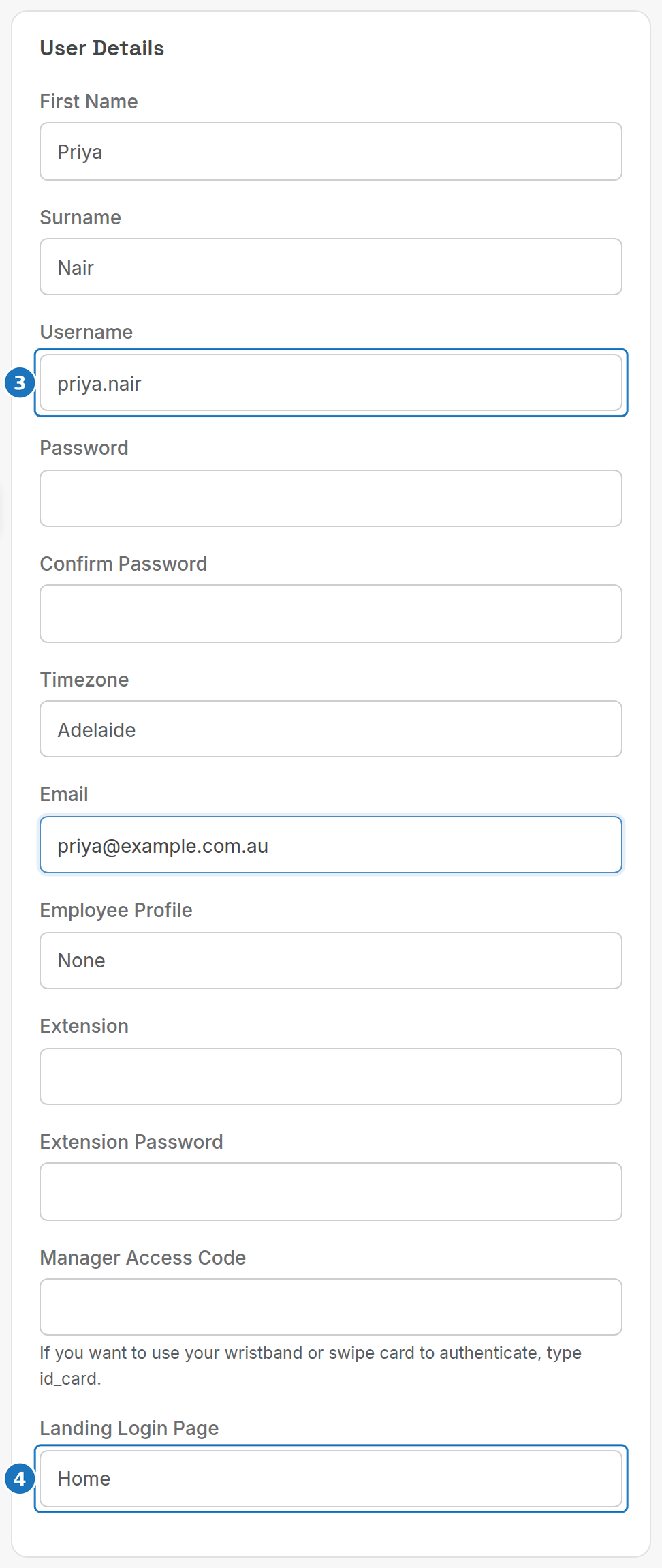 User Details card