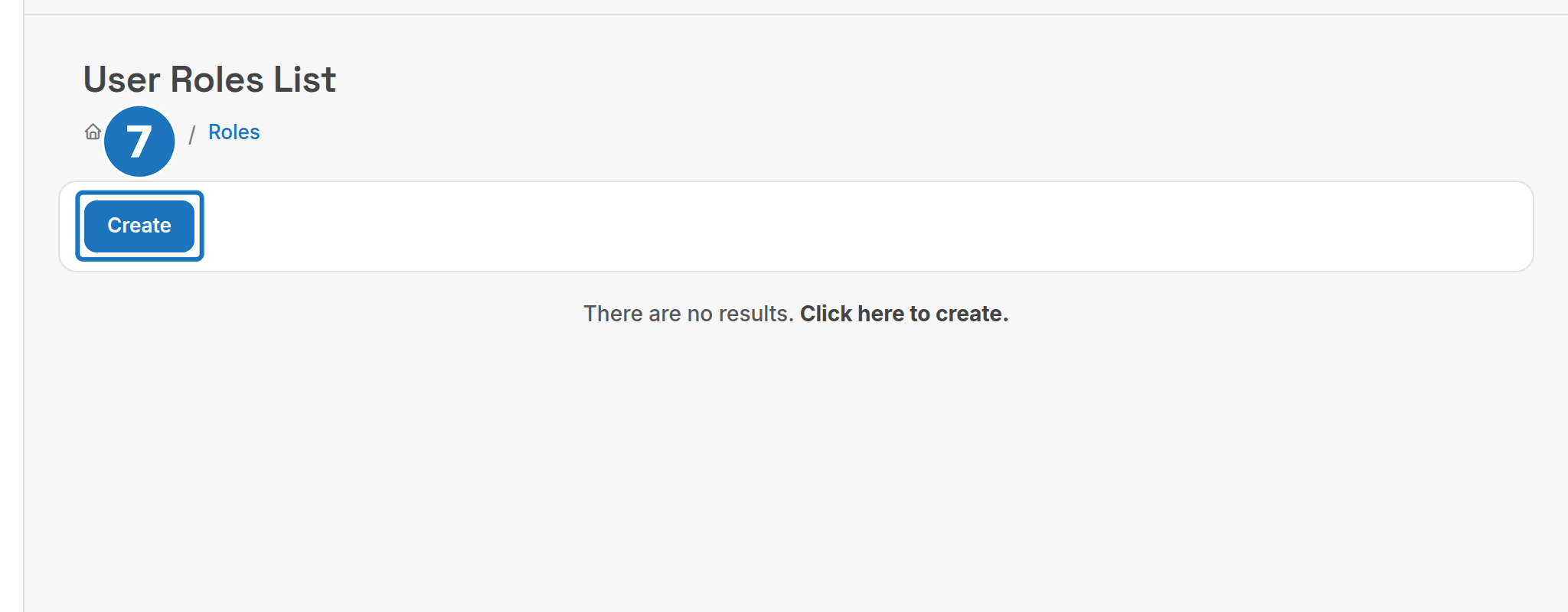 User Roles List with the Create button
