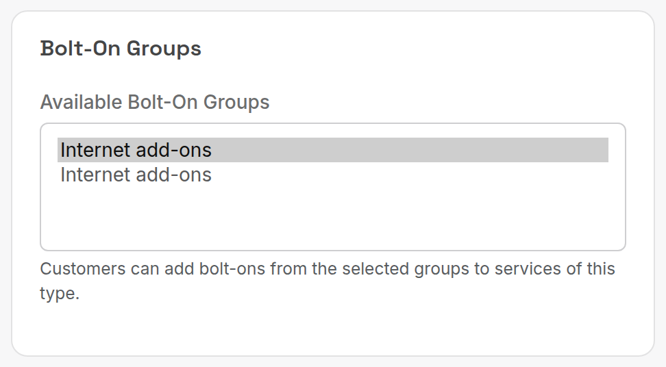 Bolt-On Groups card