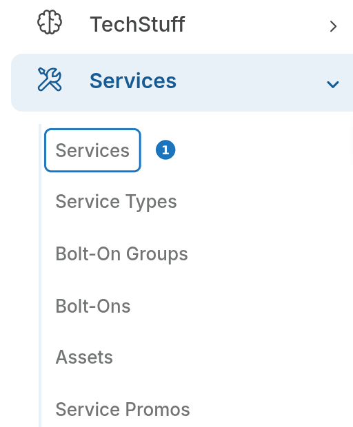 Services menu with Services highlighted