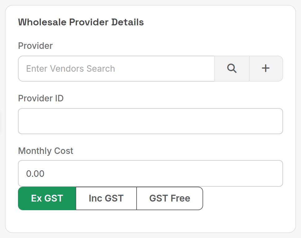 Wholesale Provider Details card