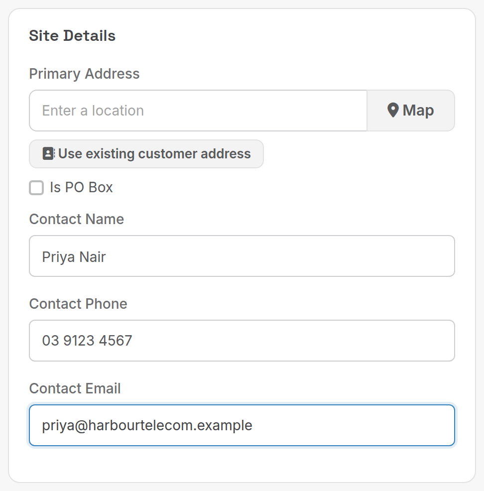 Site Details card