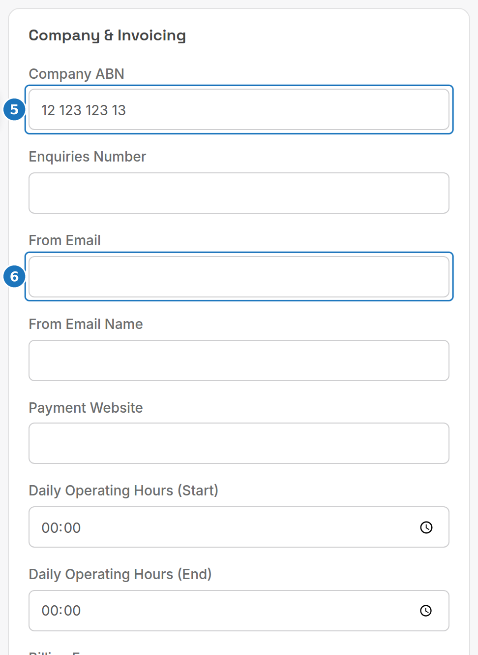 Company & Invoicing card