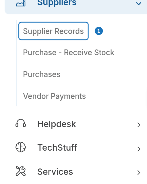 Suppliers menu with Supplier Records highlighted