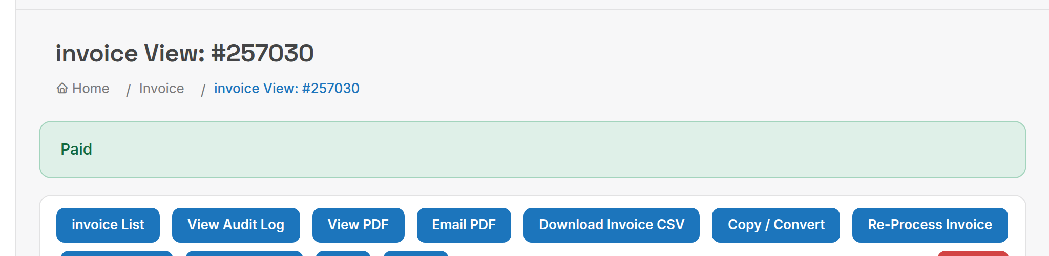 Invoice header showing Paid