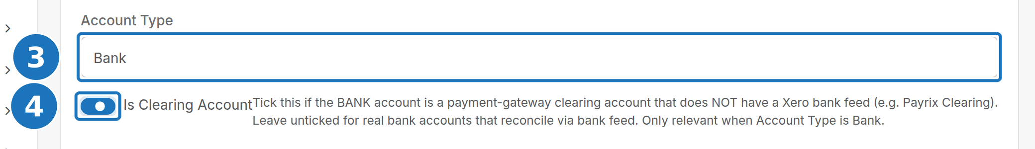 Chart of account form with Account Type and Is Clearing Account