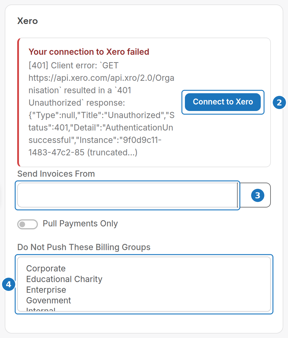Xero card in Department Settings