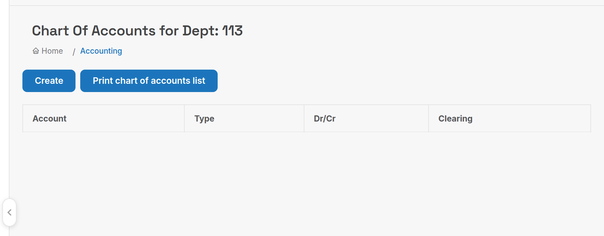 Chart Of Accounts list