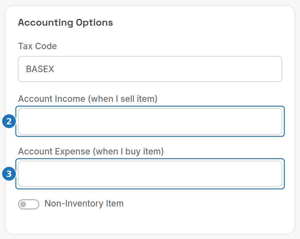 Product Accounting Options card