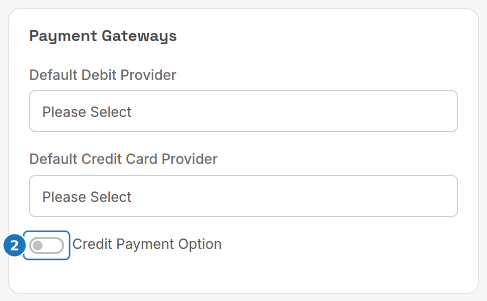 Credit Payment Option toggle
