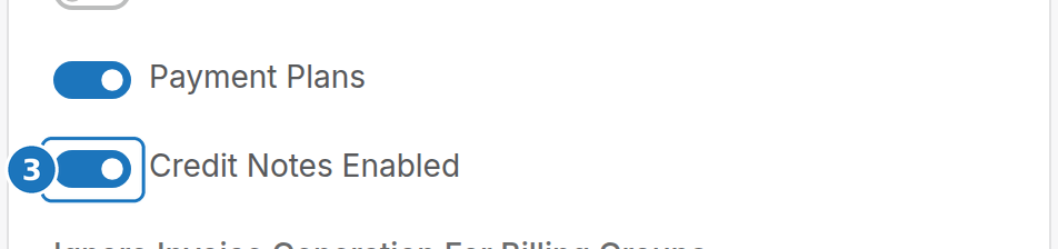 Credit Notes Enabled toggle